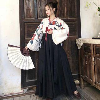 Flower Print Wrap Top / A-line Skirt