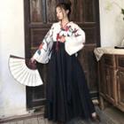 Flower Print Wrap Top / A-line Skirt