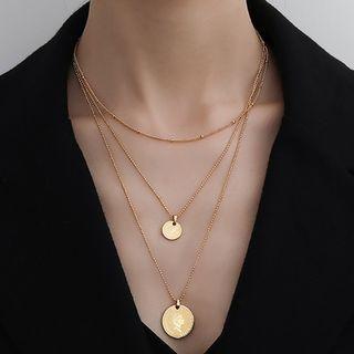 Three Layer Disc Pendant Necklace Gold - One Size