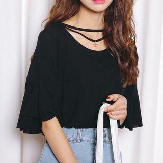 Lattice Elbow-sleeve T-shirt