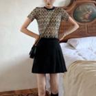 Printed Crewneck Top / A-line Mini Skirt