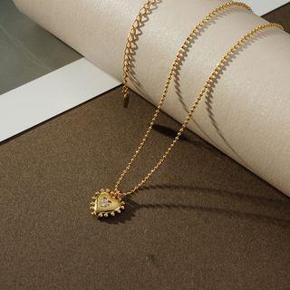 Heart Rhinestone Pendant Alloy Necklace 1pc - Gold - One Size