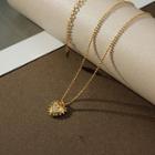 Heart Rhinestone Pendant Alloy Necklace 1pc - Gold - One Size
