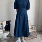 Zip-back Long Denim Godet Dress One Size