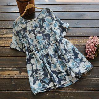 Flower Print Short-sleeve Top As Shown In Figure - One Size