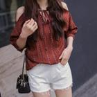 Keyhole-back Dotted Blouse