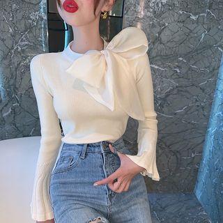 Bow-accent Bell-sleeve Knit Top