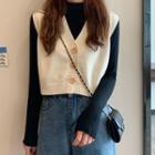Cropped Button-up Sweater Vest / Mock-neck Top