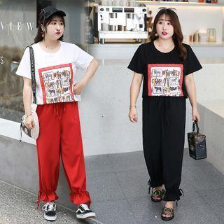 Set: Short-sleeve Graphic Print T-shirt + Harem Pants