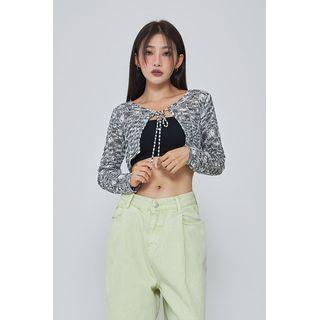 Tie-front Cropped Perforated Cardigan