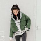 Contrast Lining Cropped Bomber Jacket Green - One Size