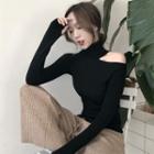 Long-sleeve Cold Shoulder Turtleneck Knit Top