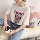 Set: Print Short-sleeve T-shirt + Short-sleeve Lace Top