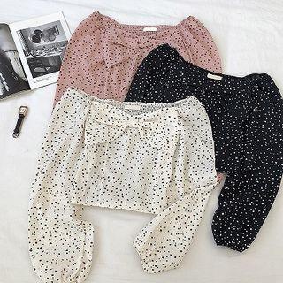 Polka Dot Frilled Long-sleeve Blouse