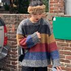 Oversize Rainbow Striped Sweater As Shown In Figure - One Size
