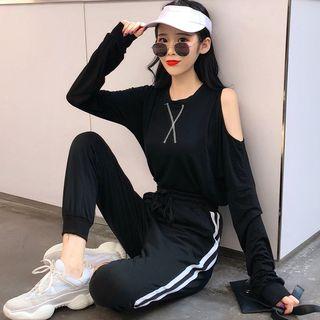 Cut-out Shoulder Long Sleeve Top / Sweatpants