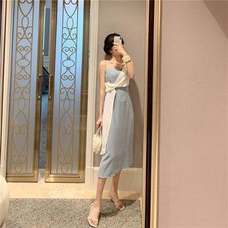 Spaghetti Strap Color Block A-line Midi Dress