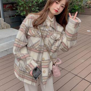 Plaid Button-up Jacket / Plain Camisole Top