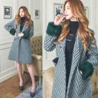 Furry Panel Long Tweed Coat