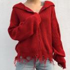 Fringed Hem Zip Cardigan