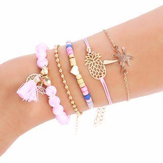 Set Of 5: Alloy Pineapple / Tree / Heart Bracelet (assorted Designs) As Shown In Figure - One Size