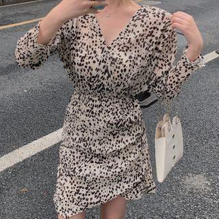 Leopard Print V-neck Mini A-line Dress