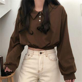 Button-up Long-sleeve Cropped Sweatshirt