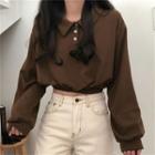 Button-up Long-sleeve Cropped Sweatshirt