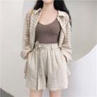 Plaid Shirt / High-waist Wide-leg Shorts / Plain Camisole Top