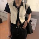 Short-sleeve Button-up Two-tone Polo-shirt As Figure - One Size