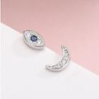 925 Sterling Silver Non-matching Rhinestone Moon & Eye Earring Es847 - 1 Pair - White Gold - One Size