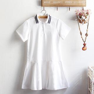 Striped Short-sleeve Polo Shirt Dress