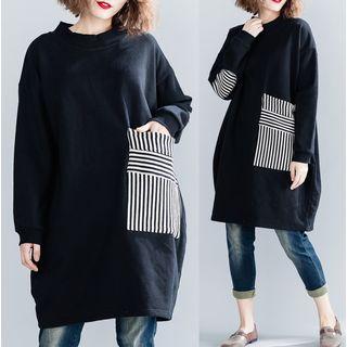 Stripe Panel Pullover Dress Black - One Size