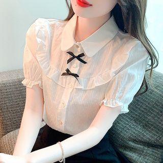 Short-sleeve Ribbon Ruffled Shirt