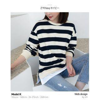 Set Of 2: Layered-hem Striped Sweatshirt