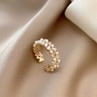 Rhinestone Faux Pearl Layered Open Ring Gold - One Size