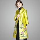 3/4-sleeve Peacock Embroidered Button Coat