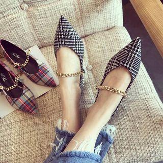 Plaid Chain Strap Pointed Flats