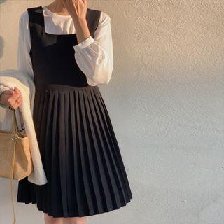 Accordion-pleat Overall Dress