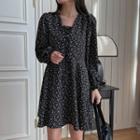 Balloon-sleeve Lace-up Floral Dress