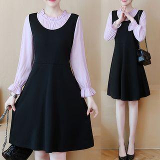 Mock Two-piece A-line Chiffon Dress