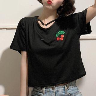 Cropped Sleeve Printed T-shirt