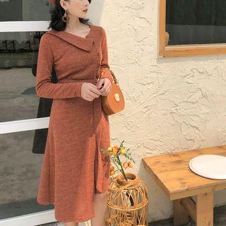 Long-sleeve Sashed Asymmetric Dress