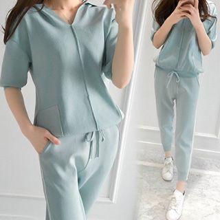 Set: V-neck Hoodie + Stripe Sweatpants