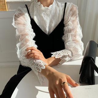 Lace-sleeve Velvet Blouse