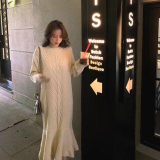 Plain Ruffle Hem Knit Midi Dress