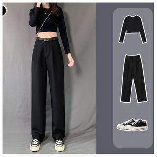 Blazer/ Cropped Long-sleeve Top / Wide-leg Pants /belt