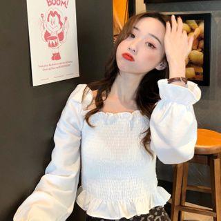 Frill Trim Square Neck Puff-sleeve Blouse