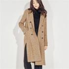 Slit-side Double-breasted Check Wool Blend Coat