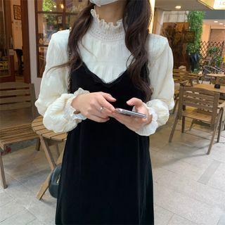 Spaghetti Strap Velvet Dress / Chiffon Blouse